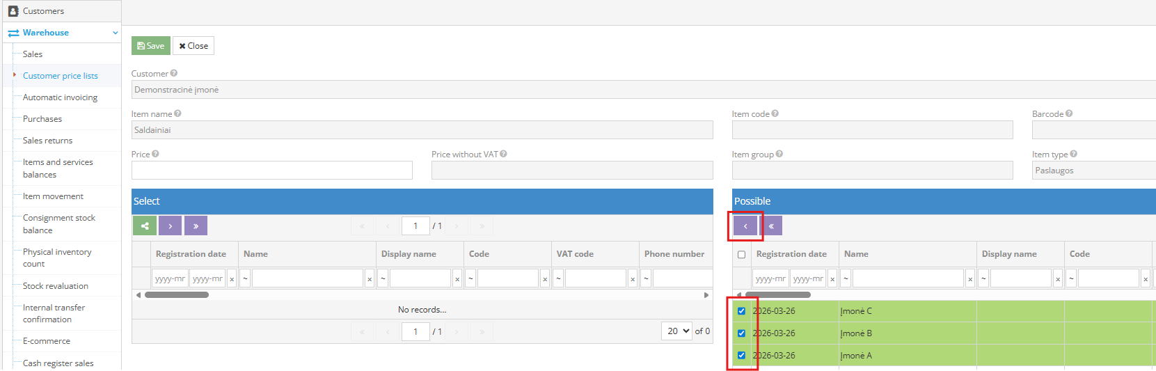 Klientų pasirinkimo forma kainai pritaikyti